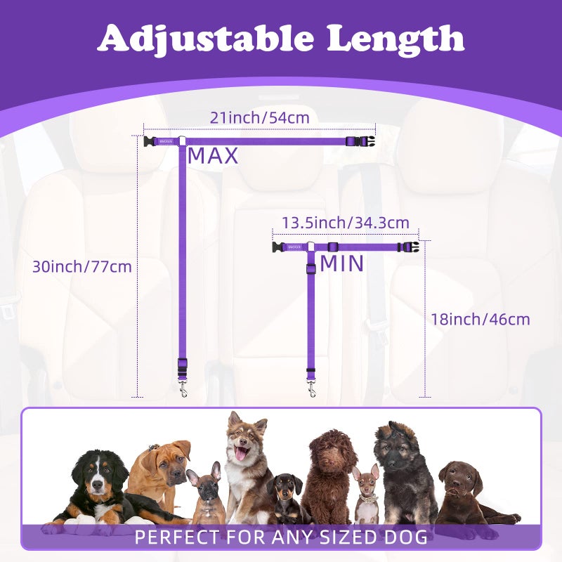 BWOGUE 2 Packs Dog Cat Safety Seat Belt Strap Car Headrest Restraint Adjustable Nylon Fabric Dog Restraints Vehicle Seatbelts Harness Purple - Image 4